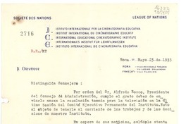[Carta] 1935 mayo 23, Roma, [Italia] [a la] Distinguida Srta. D. Gabriela Mistral, Cónsul de Chile, Avenida Menéndex y Pelayo, 11, Madrid, [España]