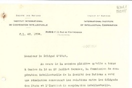 [Carta] 1934 oct. 8, Paris, [Francia] [a] Monsier le Délégué d'Etat