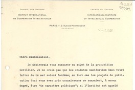 [Carta] 1935 juil. 2, Paris, 2 Rue de Montpensier, [France] [a la] Mademoiselle Gabriela Mistral, Consul du Chili à Madrid, [Espagne]