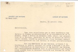[Carta] 1934 oct. 31, Genéve, [Suiza] [a] Mademoiselle Lucila Godoy, Consul du Chili á Madrid