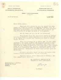 [Carta] 1935 oct. 12, Paris, 2 Rue de Montpensier, [France] [a la] Mademoiselle G. Mistral, Consul du Chili, Madrid, [Espagne]
