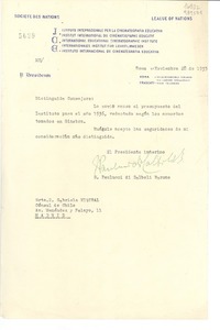 [Carta] 1935 nov. 28, Roma, [Italia] [a la] Srta. D. Gabriela Mistral, Cónsul de Chile, Av. Menéndex y Pelayo, 11, Madrid, [España]