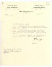 [Carta] 1936 mar. 5, Paris, [Francia] [a] Mademoiselle Gabriela Mistral, Consul du Chili, Lisbonne