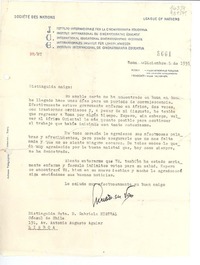[Carta] 1935 dic. 5, Roma, [Italia] [a la] Distinguida Srta. D. Gabriela Mistral, Cónsul de Chile, 191, Av. Antonio Augusto Aguiar, Lisboa, [Portugal]