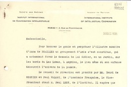 [Carta] 1935 déc. 30, Paris, [Francia] [a] Mademoiselle Gabriela Mistral, Madrid