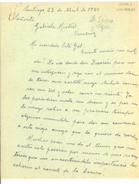 [Carta] 1950 abr. 23, Santiago, [Chile] [a] Gabriela Mistral, Veracruz, [México]