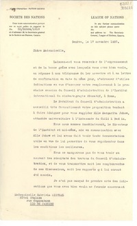 [Carta] 1937 nov. 17, Genéve, [Suiza] [a] Mademoiselle Gabriela Mistral, Rio de Janeiro