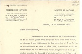 [Carta] 1937 nov. 17, Genéve, [Suiza] [a] Mademoiselle Gabriela Mistral, Rio de Janeiro