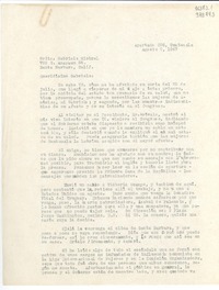 [Carta] 1947 ago. 9, Apartado 226, Guatemala [a] Srita. Gabriela Mistral, 729 E. Anapamu St., Santa Barbara, Calif.