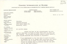 [Carta] 1947 mar. 15, Washington D. C., [Estados Unidos] [a] Señorita Gabriela Mistral, 1305 Buena Vista Ave., Monrovia, Calif.