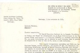 [Carta] 1951 nov. 13, Comité Ejecutivo Nacional, Plaza Bulnes 80, Depto. 87, Casilla 4001, Santiago, Chile [a] Gabriela Mistral, Nápoles, [Italia]