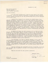 [Carta] 1947 Dec. 10, Perkasie, Pennsylvania, [Estados Unidos] [a] Miss Gabriela Mistral, 729 East Anapamu, Santa Barbara, California