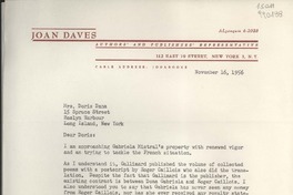 [Carta] 1956 Nov. 16, Joan Daves, 112 East 19th Street, New York 3, N. Y., [EE.UU.] [a] Mrs. Doris Dana, 15 Spruce Street, Roslyn Harbour, Long Island, New York, [EE.UU.]