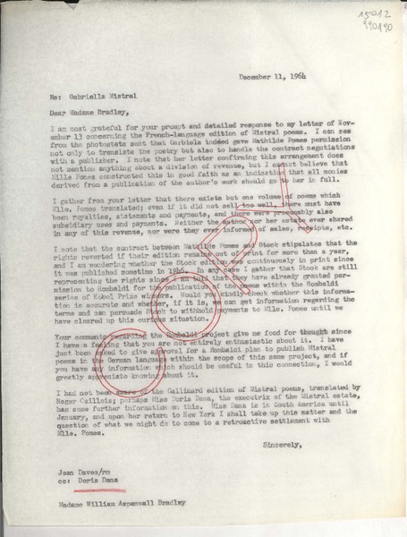 [Carta] 1964 Dec. 11, [EE.UU.] [a] Madame Bradley