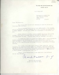 [Carta] 1967 mai 18, 75, Rue de Longchamp XVI, Kléber 02-57, [Paris], [France] [a la] Mademoiselle Doris Dana, co American Express, Plaza Cortés, Madrid, [España]