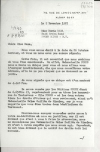 [Carta] 1967 nov. 9, 75, Rue de Longchamp XVI, Kléber 02-57, [Paris], [France] [a] Miss Doris Dana, Hack Green Road, Pound Ridge, N.Y., [EE.UU.]