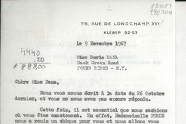 [Carta] 1967 nov. 9, 75, Rue de Longchamp XVI, Kléber 02-57, [Paris], [France] [a] Miss Doris Dana, Hack Green Road, Pound Ridge, N.Y., [EE.UU.]
