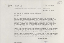 [Carta] 1970 Nov. 23, [New York, Estados Unidos] [a] Miss Doris Dana, Box 784, Hildreth Lane, Bridgehampton, New York