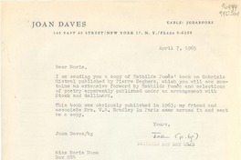 [Carta] 1965 Apr. 7, 145 East 49th Street, New York 17, N. Y., [EE.UU.] [a] Miss Doris Dana, Box 284, RFD 2, Pound Ridge, N. Y., [EE.UU.]