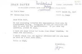 [Carta] 1972 Mar. 29, [Estados Unidos] [a] Doris Dana