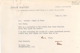 [Carta] 1972 June 16, 515 Madison Avenue, New York, N. Y. 10022, [EE.UU.] [a] Ms Doris Dana, Bridgehampton, L. I., [EE.UU.]
