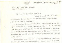 [Carta] 1944 sept. 22, Petrópolis, [Brasil] [a la] Exma. Sra. Doña Iveta Ribeiro, Río de Janeiro, [Brasil]