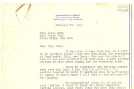 [Carta] 1963 Feb. 20, 55 Arlmonte Drive, Berkeley 7, California, [EE.UU.] [a] Miss Doris Dana, Hack Green Road, Pound Ridge, New York, [EE.UU.]