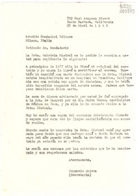 [Carta] 1948 abr. 28, 729 East Anapamu Street, Santa Barbara, California, [Estados Unidos] [a] Arnoldo Mondadori, Milano, Italia