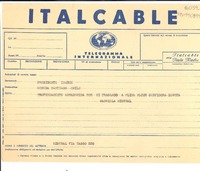 [Telegrama] [1952?], [Nápoles, Italia] [a] Presidente [Carlos] Ibañez [del Campo], [La] Moneda, Santiago, Chile