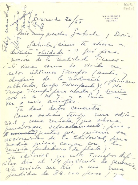 [Carta] 1955 dic. 20, [San Isidro, Argentina] [a] Mis muy queridas Gabriela y Doris