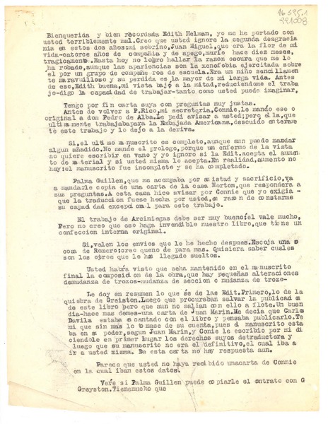 [Carta] [1944] jun. 22, Petrópolis, Brasil [a la] Bienquerida y bien recordada Edith Helman