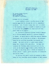 [Carta] 1946 Sept. 14, 1305 Buena Vista St., Monrovia, California, [EE.UU.] [a] The French Consul General, French Consulate, 448 South Hill St., Los Angeles, California, [EE.UU.]
