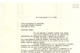 [Carta] 1954 ago. 14, New York, [EE.UU.] [al] Exmo. Sr. Ministro de Educación, Don Oscar Herrera Palacios, Santiago de Chile