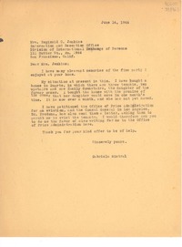[Carta] 1946 June 14, [Estados Unidos] [a] Mrs. Reginald C. Jenkins, San Francisco, California
