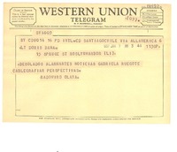[Telegrama] 1957 jan. 7, Santiago, Chile [a] Doris Dana, New York, [Estados Unidos]