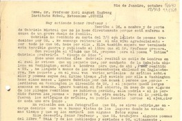 [Carta] 1943 dic. 27, Rio de Janeiro, [Brasil] [al] Exmo. Sr. Profesor Karl August Hagberg, Instituto Nobel, Estocolmo, Suecia
