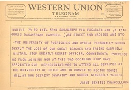[Telegrama] 1957 jan. 10, San Juan, [Puerto Rico] [a] Doris Dana, New York, [Estados Unidos]