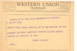 [Telegrama] 1957 jan. 10, San Juan, Puerto Rico [a] Doris Dana, New York, [Estados Unidos]
