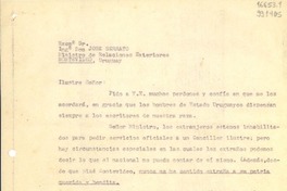 [Carta] 1943 mayo 28, Petrópolis, Brasil [a] Excmo. Sr. Don José Serrato, Ministro de Relaciones Exteriores, Montevideo, Uruguay
