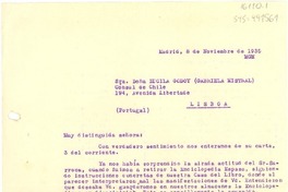 [Carta] 1935 nov. 8, Madrid [España] [a] Lucila Godoy (Gabriela Mistral)
