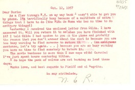 [Carta] 1957 Oct. 12 [a] Dear Doris [Dana]