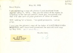[Carta] 1962 May 20, [Estados Unidos] [a] Dear Doris