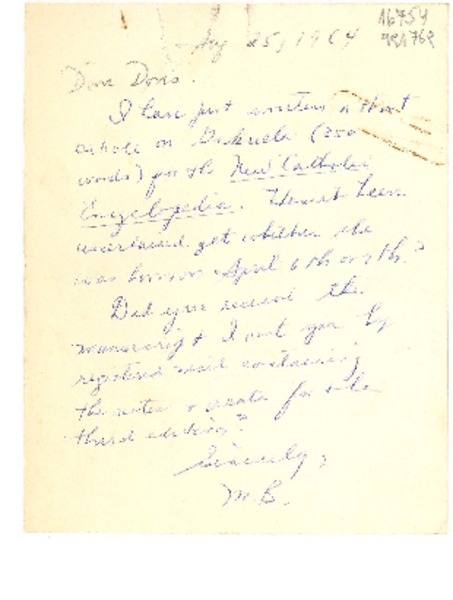 [Carta] 1964 Aug. 25, [EE.UU.] [a] Dear Doris [Dana]