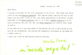 [Carta] 1967 Oct. 22, [EE.UU.] [a] Dear Doris [Dana]