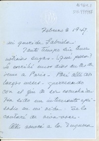 [Carta] 1947 feb. 3, [Washington, Estados Unidos?] [a] Gabriela [Mistral, Los Angeles, Estados Unidos]