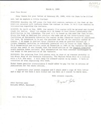 [Carta] 1969 Mar. 4, 5914 Carlton Lane, Bethsda [i.e. Bethesda] 20016, Maryland, [EE.UU.] [a] Dear Joan Daves, Miss Doris Dana