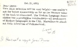 [Carta] 1971 Oct. 26, [Estados Unidos] [a] Dear Doris