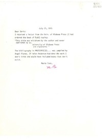 [Carta] 1975 July 21, [Estados Unidos] [a] Dear Doris