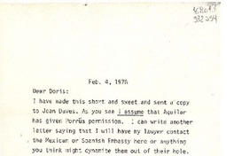 [Carta] 1978 Feb. 4, Bethesda, Maryland, [Estados Unidos] [a] Dear Doris