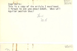 [Carta], [Estados Unidos] [a] Dear Doris